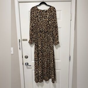 LOFT Animal Print Long Sleeve Dress